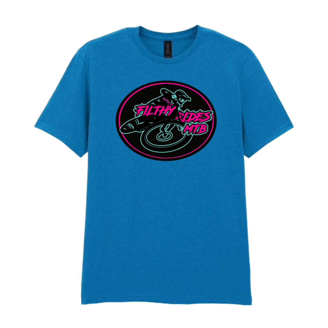 IN STOCK - RIDER T-SHIRT - PINK + TEAL /SAPHIRE YOUTH XL / SMALL / MEDIUM