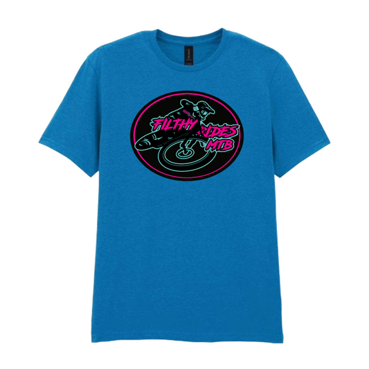 IN STOCK - RIDER T-SHIRT - PINK + TEAL /SAPHIRE YOUTH XL / SMALL / MEDIUM