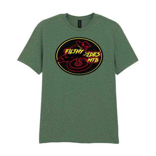 IN STOCK - RIDER T-SHIRT - RED + YELLOW / GREEN SMALL
