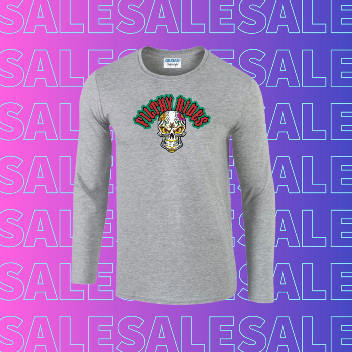 IN STOCK - Sugar Skull Sport Grey  Long Sleeve - Size Large