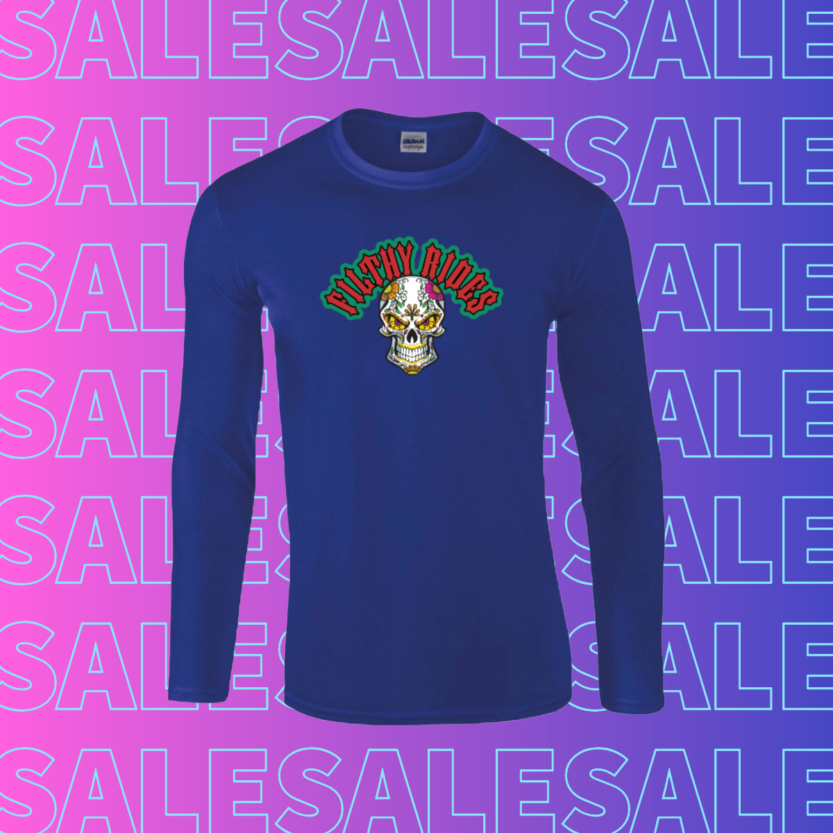 IN STOCK - Sugar Skull Royal Blue Long Sleeve - Size Large