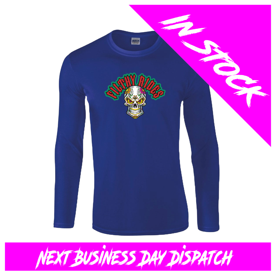 IN STOCK - Sugar Skull Royal Blue Long Sleeve - Size Large