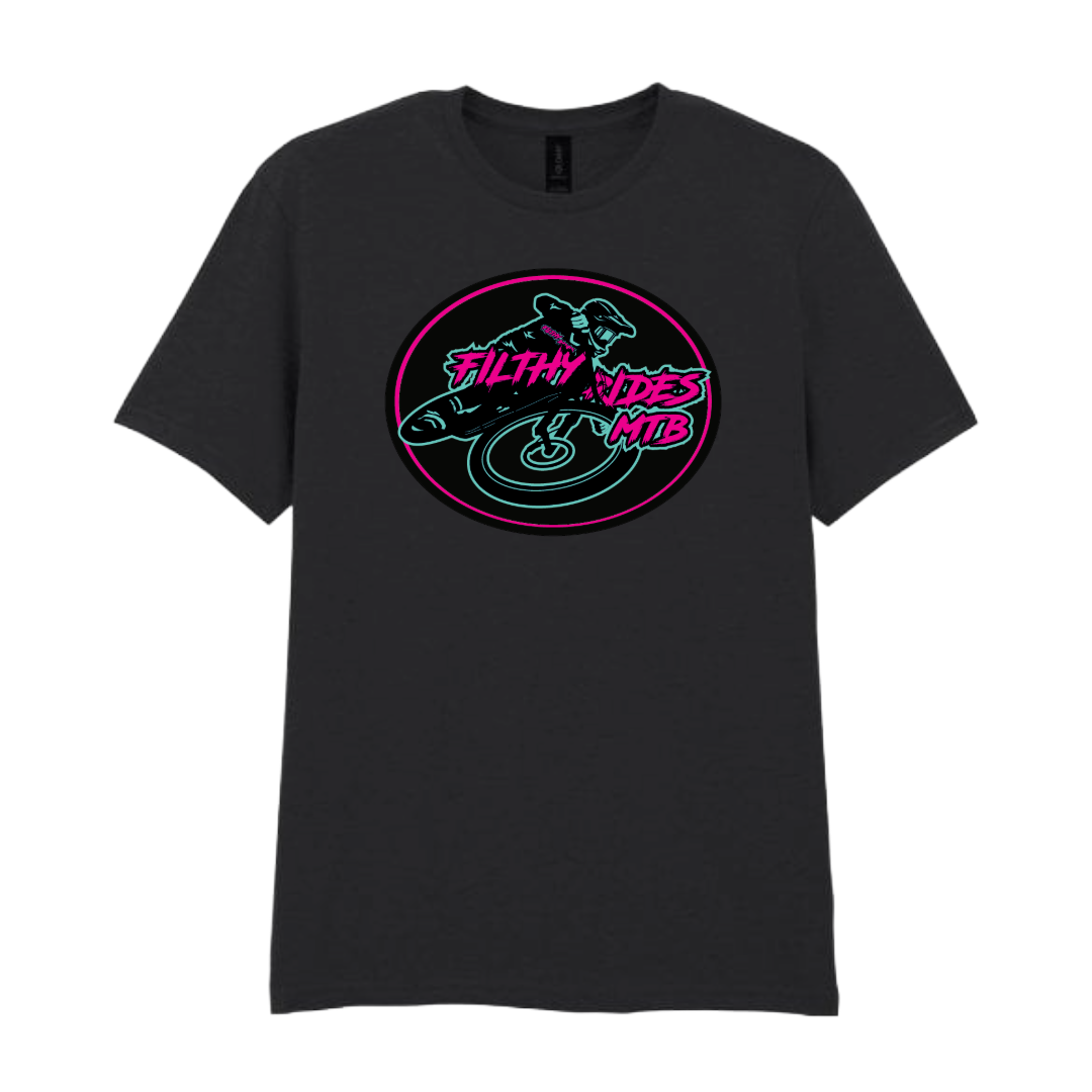 IN STOCK - RIDER  T-SHIRT - PINK + TEAL / BLACK  YOUTH XL / ADULTS MEDIUM / ADULTS 3XL