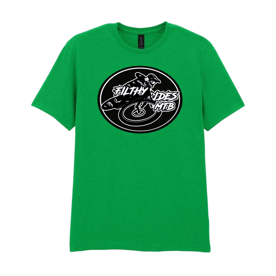 IN STOCK - RIDER  T-SHIRT - BLACK + WHITE/ GREEN SIZE MEDIUM