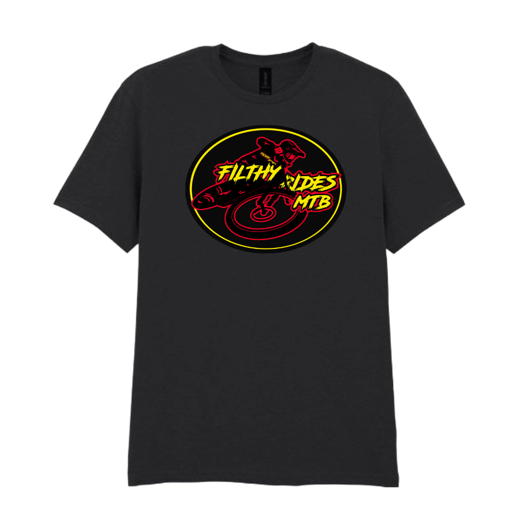 IN STOCK - RIDER  T-SHIRT - RED + YELLOW / BLACK MEDIUM